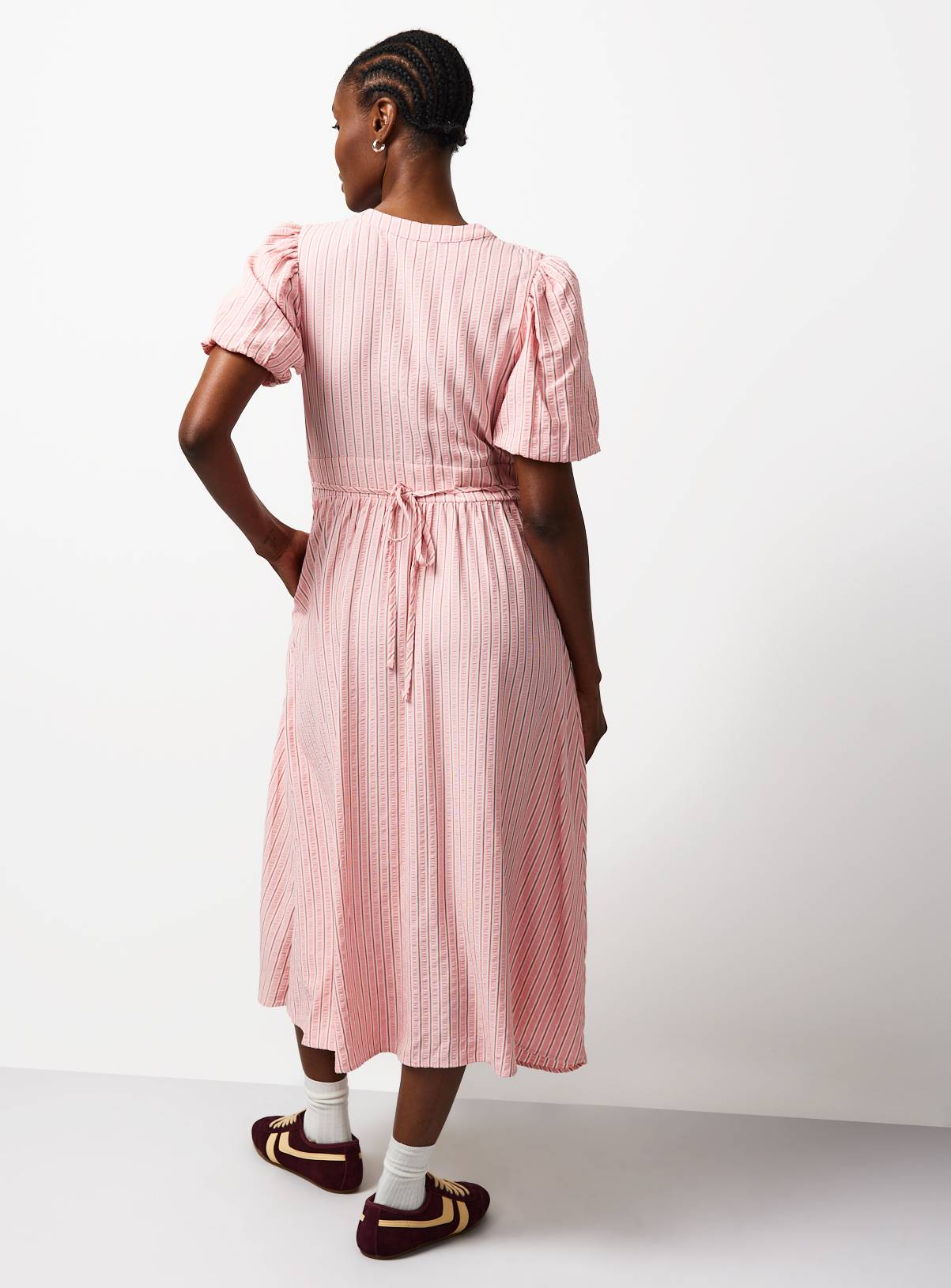 Pink V-Neck Striped Midaxi Tea Dress 20 - Image 4